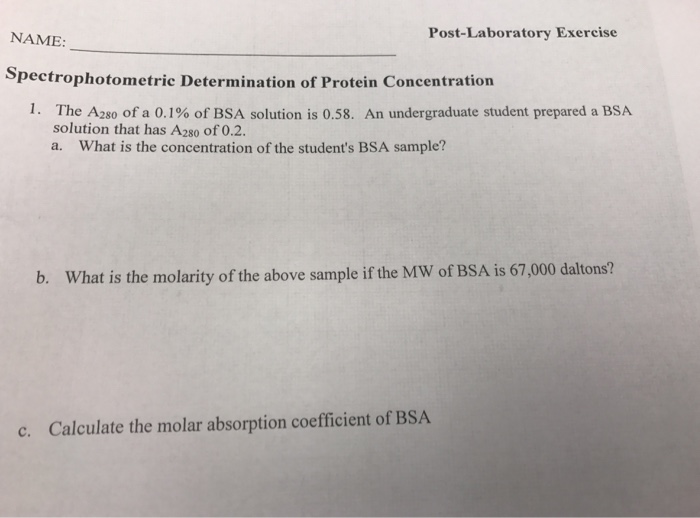 Solved Spectrophotometric Determination of Protein