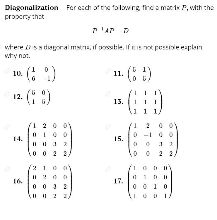 Solved Diagonalization For each of the following, find a | Chegg.com