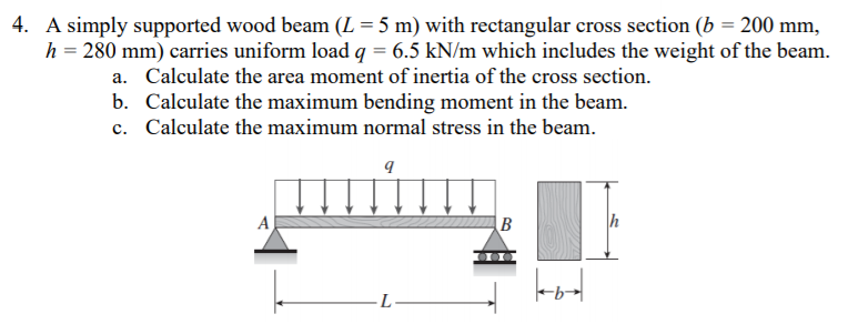 Solved 4. A simply supported wood beam (L = 5 m) with | Chegg.com