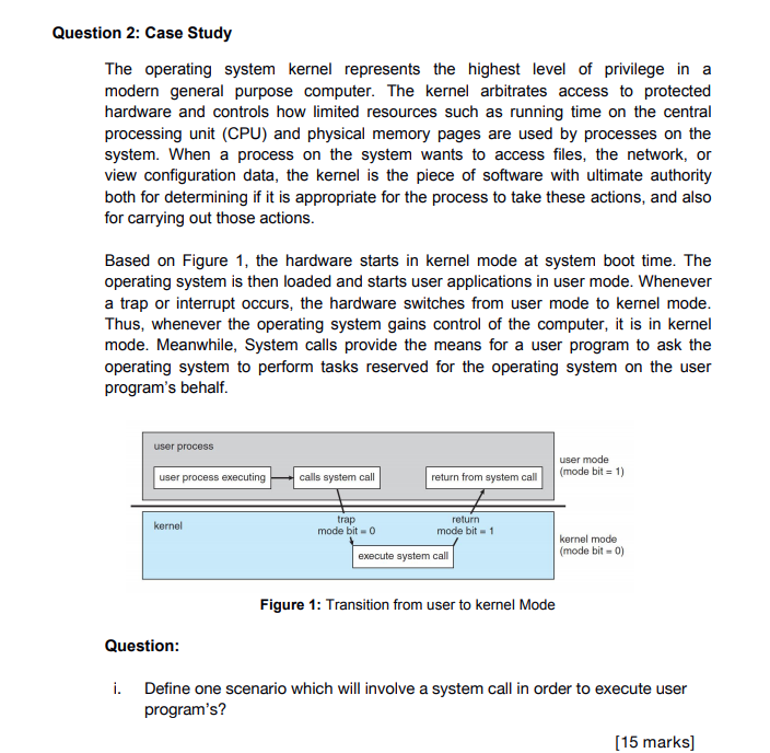 Solved Question 2: Case Study The operating system kernel | Chegg.com
