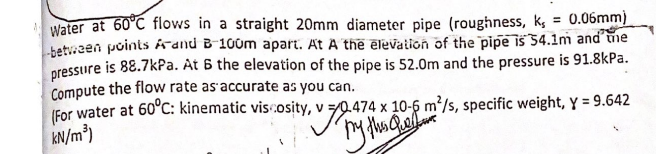 Solved Water at 60°C flows in a straight 20mm diameter pipe | Chegg.com