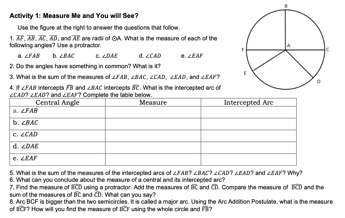 Solved B F Activity 1: Measure Me And You Will See? Use The | Chegg.com