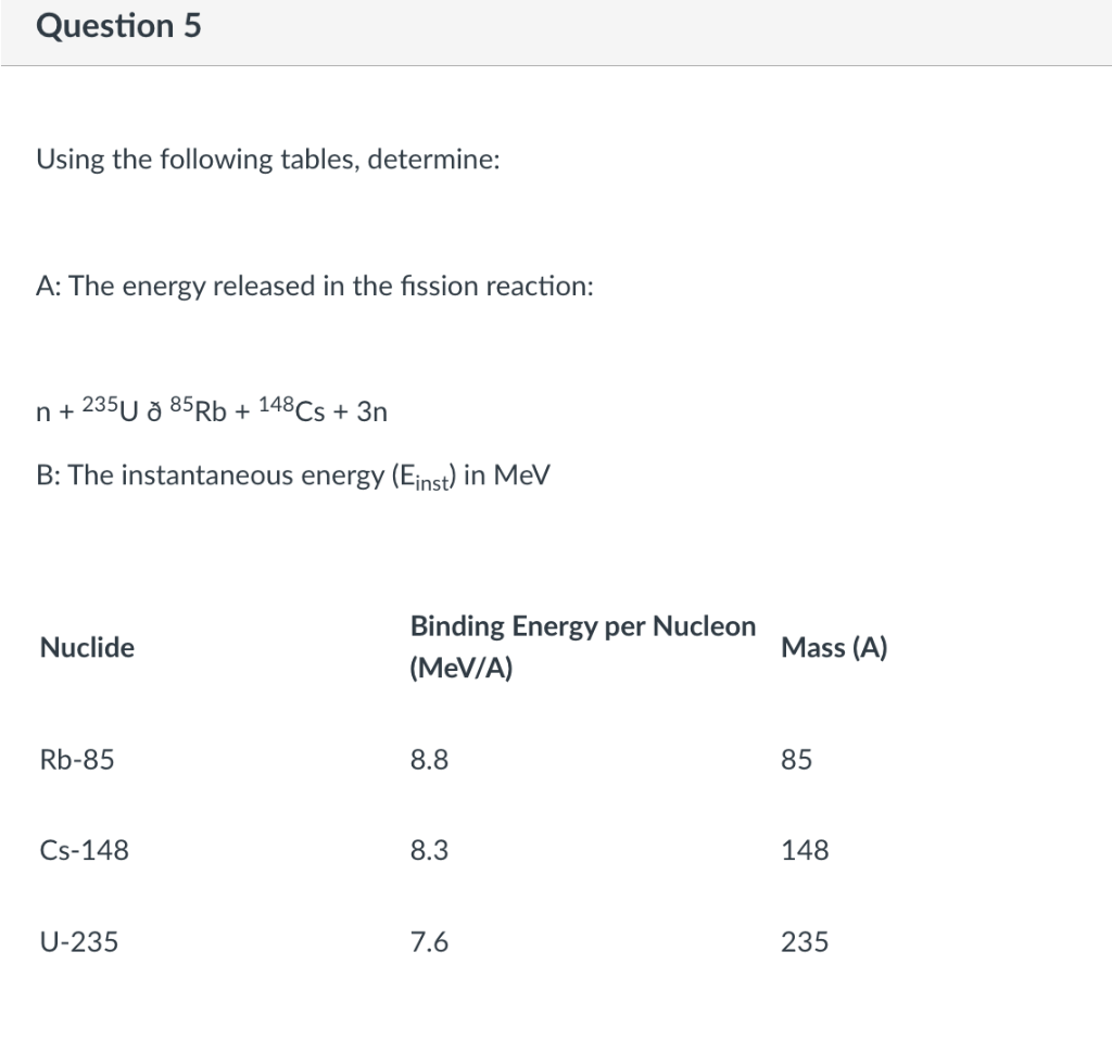 Solved Using The Following Tables, Determine: A: The Energy | Chegg.com