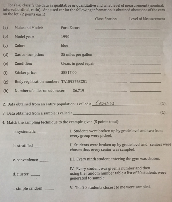 Solved 1. For (ai) classify the data as qualitative or