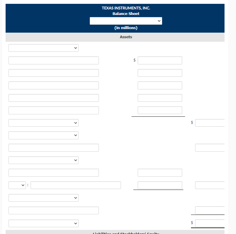 Solved TEXAS INSTRUMENTS, INC. Balance Sheet (in millions) | Chegg.com