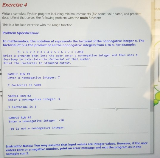 Solved Exercise 4 ond Write a complete Python program | Chegg.com