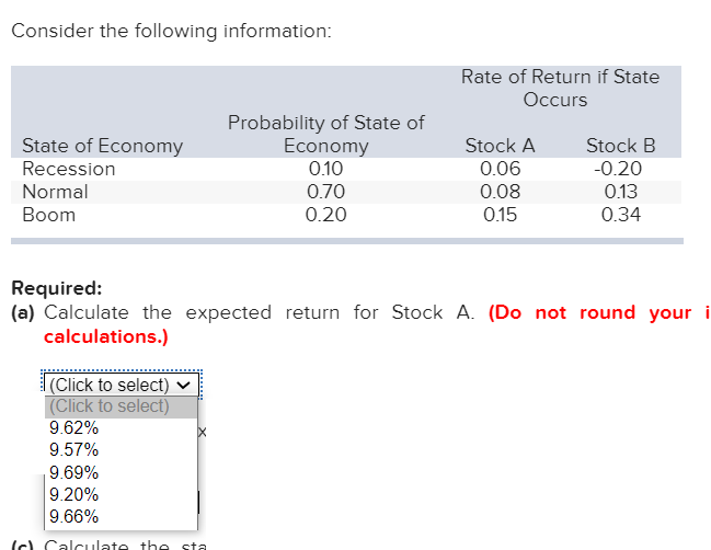 Solved Consider the following information: Rate of Return if | Chegg.com