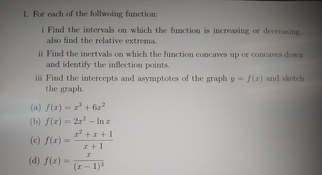 Solved 1. For each of the follwoing function: i Find the | Chegg.com