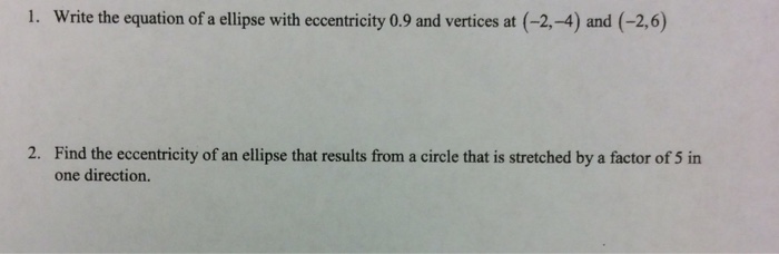 Solved 1. Write the equation of a ellipse with eccentricity | Chegg.com