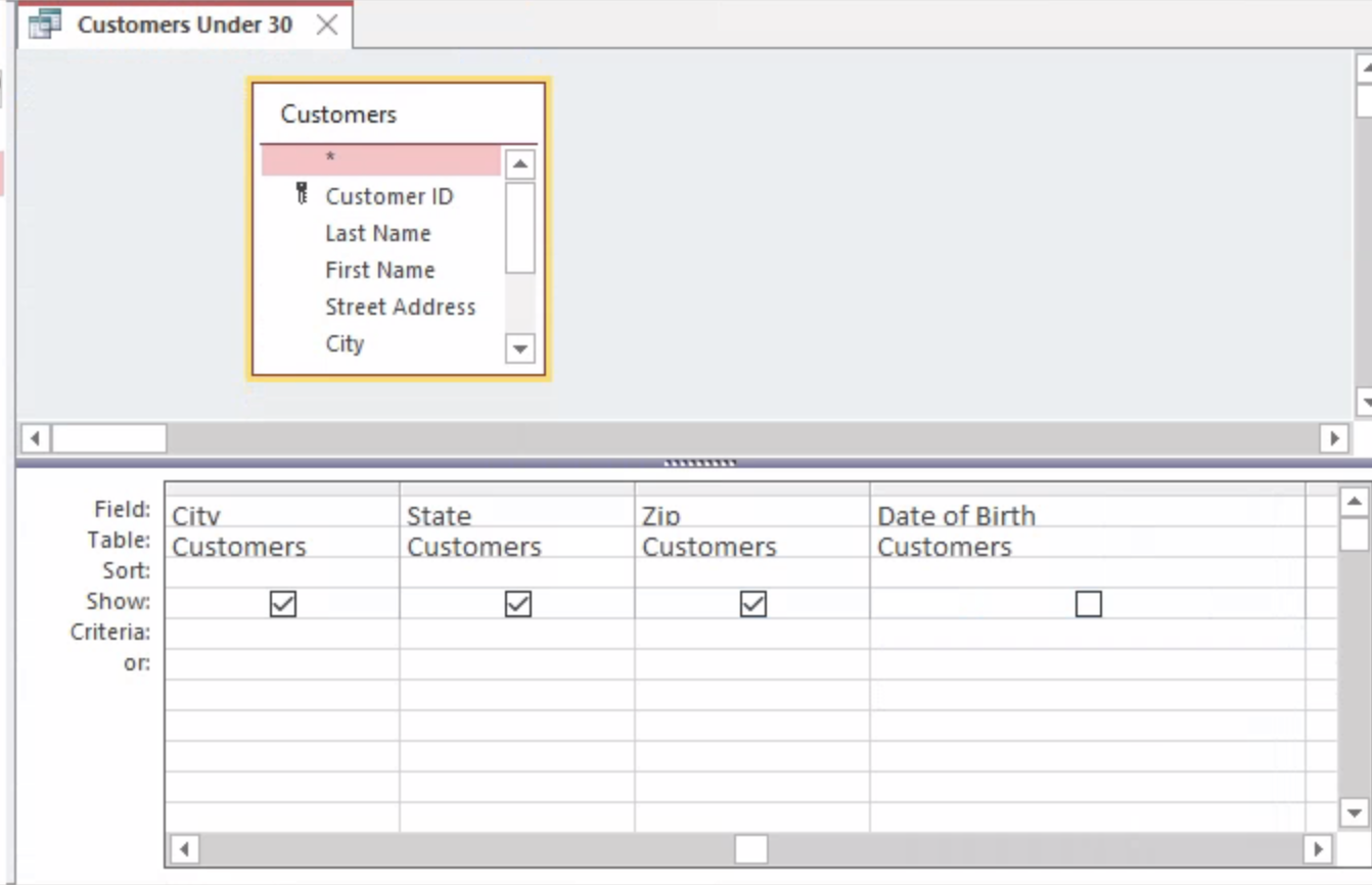 Solved Create a query to list all customers who are under 30 | Chegg.com