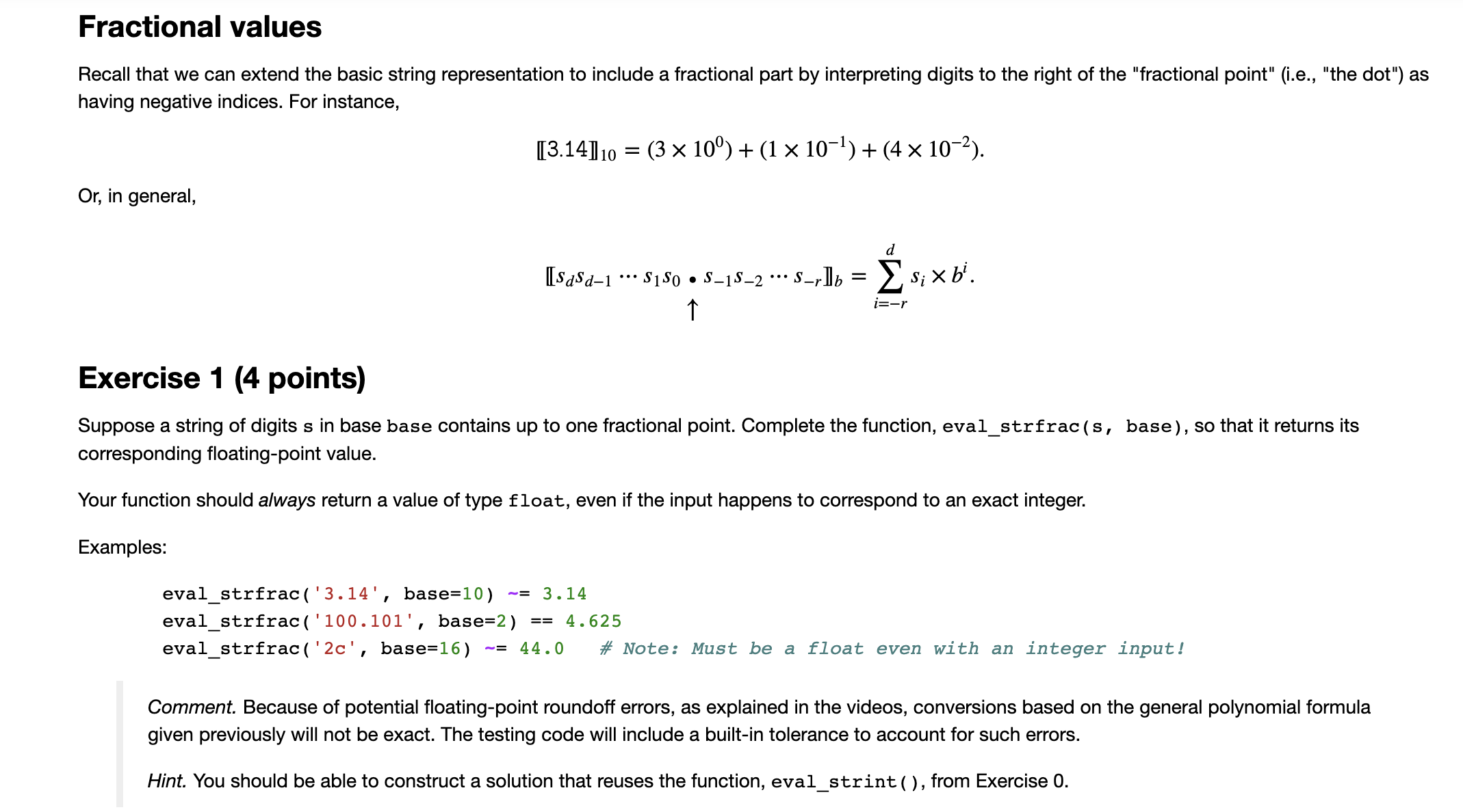 Solved def eval_strint from exercise 0:def eval_strint(s, | Chegg.com