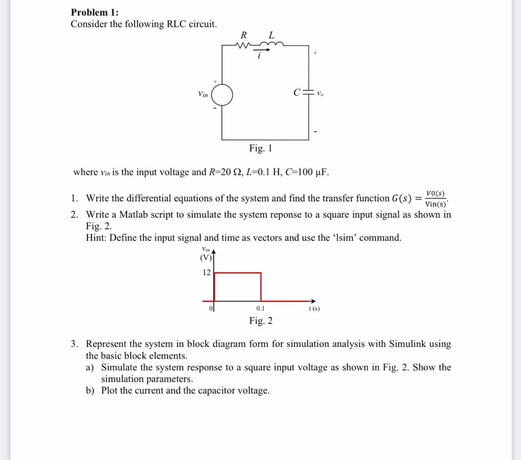 Solved Problem 1: Consider the following RLC circuit. R L | Chegg.com