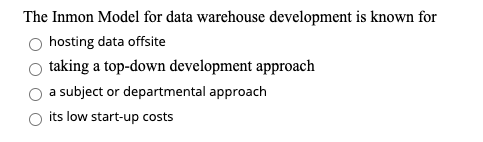 Solved The Inmon Model for data warehouse development is | Chegg.com