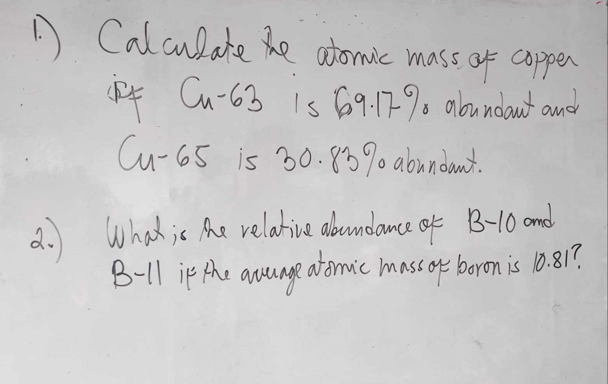Solved 1.) ﻿Calculate the atomic mass of copperiff Cn63 ﻿is