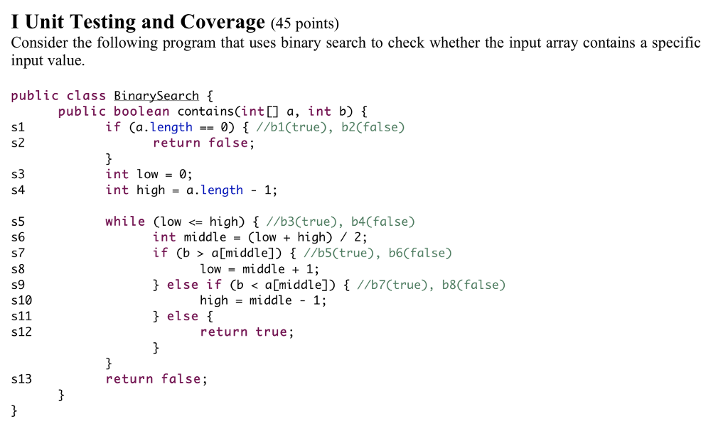 Solved I Unit Testing and Coverage (45 points) Consider the | Chegg.com