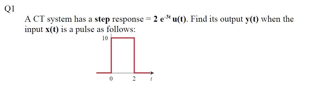 Solved Q1 A CT system has a step response = 2 e 3* u(t). | Chegg.com