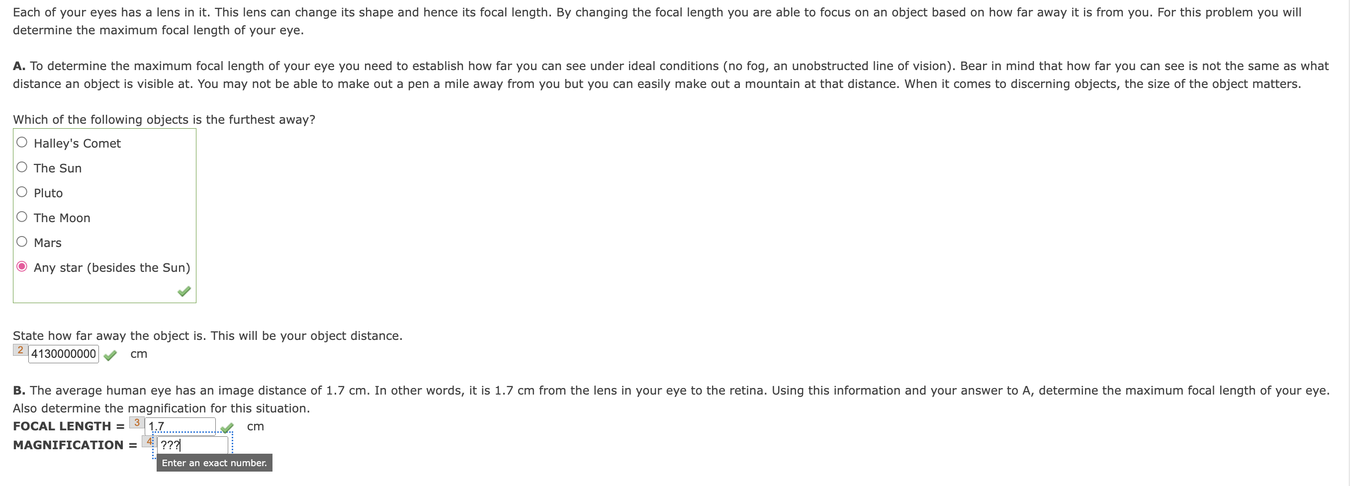 Solved determine the maximum focal length of your eye. Which