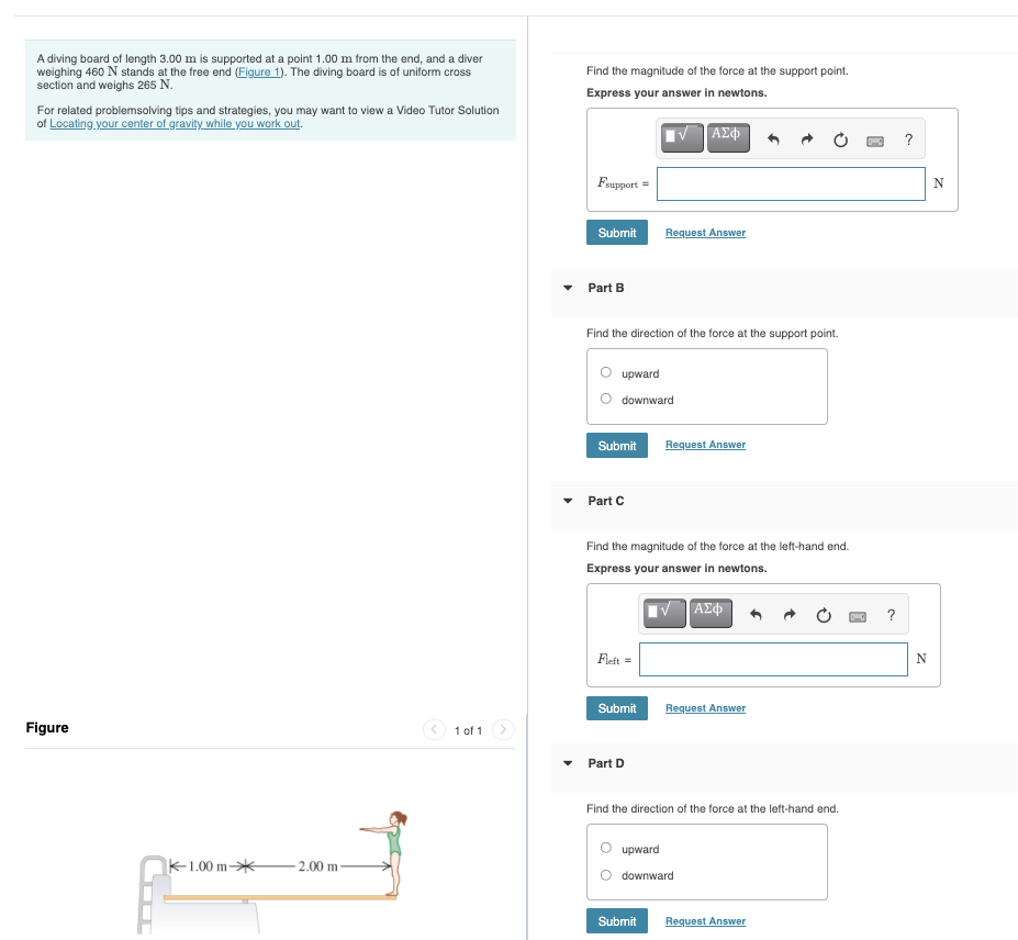 Solved A diving board of length 3.00 m is supported at a | Chegg.com