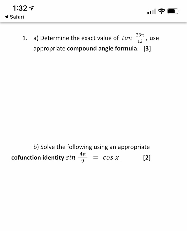 Solved 1. A) Determine The Exact Value Of Tan1223π, Use 