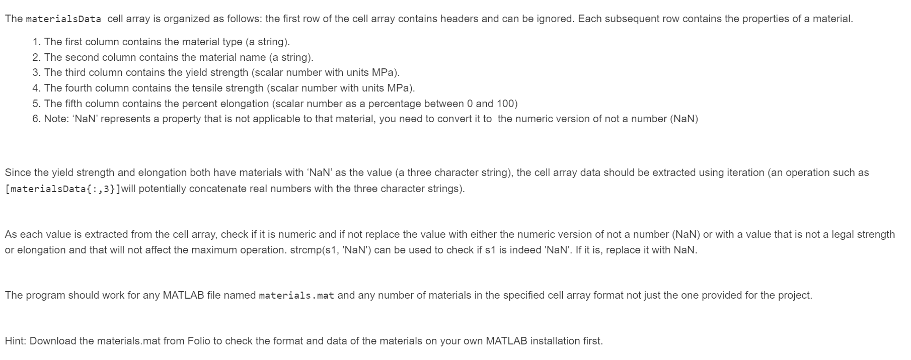 Solved Write a MATLAB program that will: 1. Load material | Chegg.com
