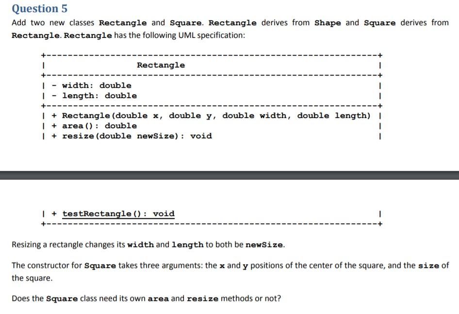 Solved Question 1 Create a Shape class with the following | Chegg.com