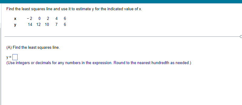 Solved Find the least squares line and use it to estimate y | Chegg.com