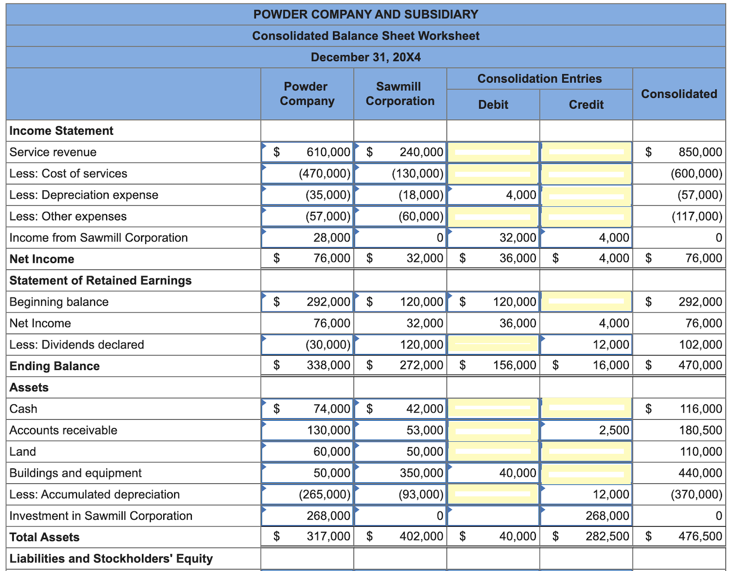 - Prepare a three-part consolidation worksheet as of | Chegg.com