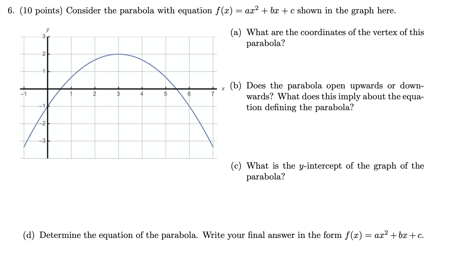 6 10 Points Consider The Parabola With Equation Chegg Com