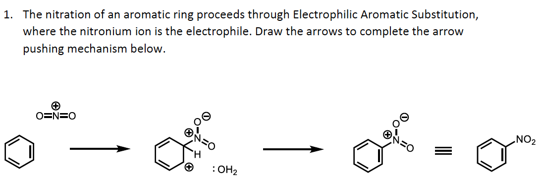 Solved 1. The nitration of an aromatic ring proceeds through | Chegg.com