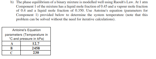 Solved b) The phase equilibrium of a binary mixture is | Chegg.com