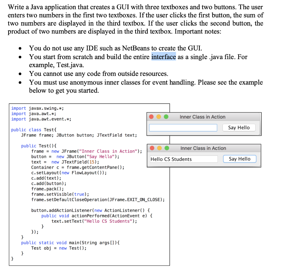Solved Write a Java application that creates a GUI with | Chegg.com