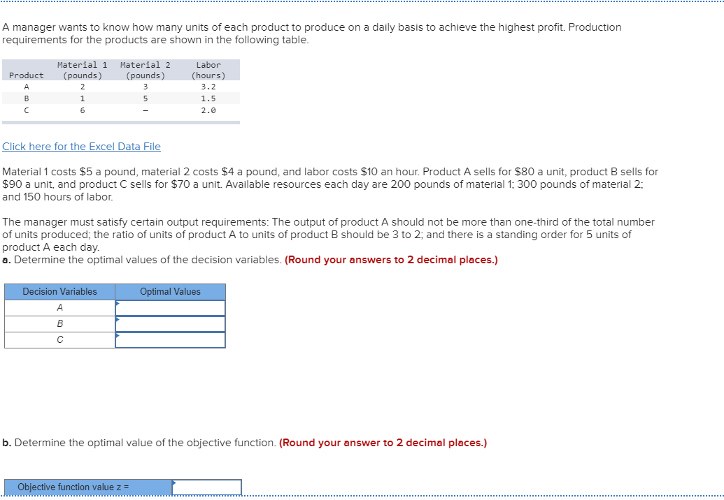 Solved A manager wants to know how many units of each
