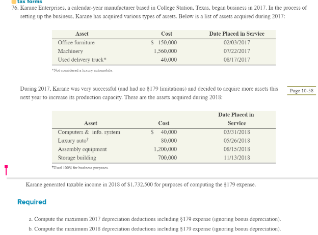 Solved Tax Forms 76 Karane Enterprises A Calendar year Chegg