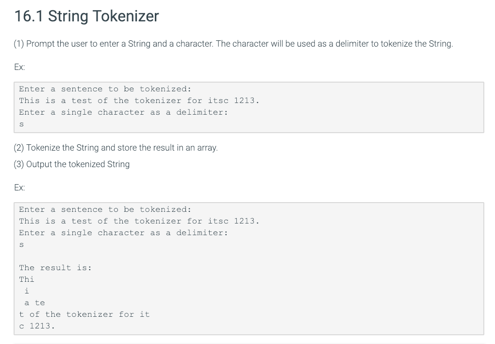 Solved 16.1 String Tokenizer (1) Prompt the user to enter a | Chegg.com