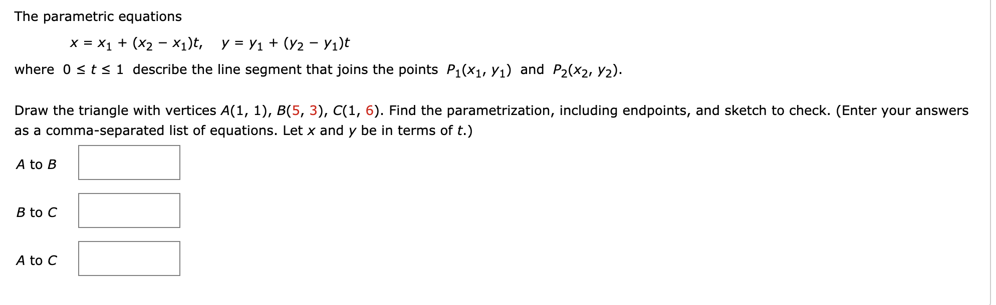 Solved The Parametric Equations X X1 X2 X1 T Y Y1