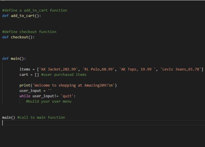 Solved In python! 1. Purchase clothes - this option will | Chegg.com
