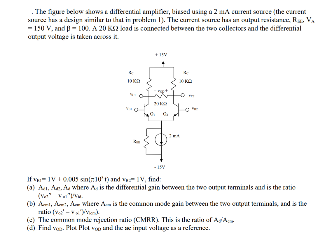 Solved The figure below shows a differential amplifier, | Chegg.com