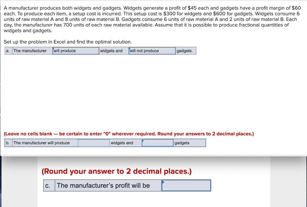 Solved A Manufacturer Produces Both Widgets And Gadgets. | Chegg.com