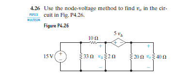 Solved 4.26 Use the node-voltage method to find v, in the | Chegg.com