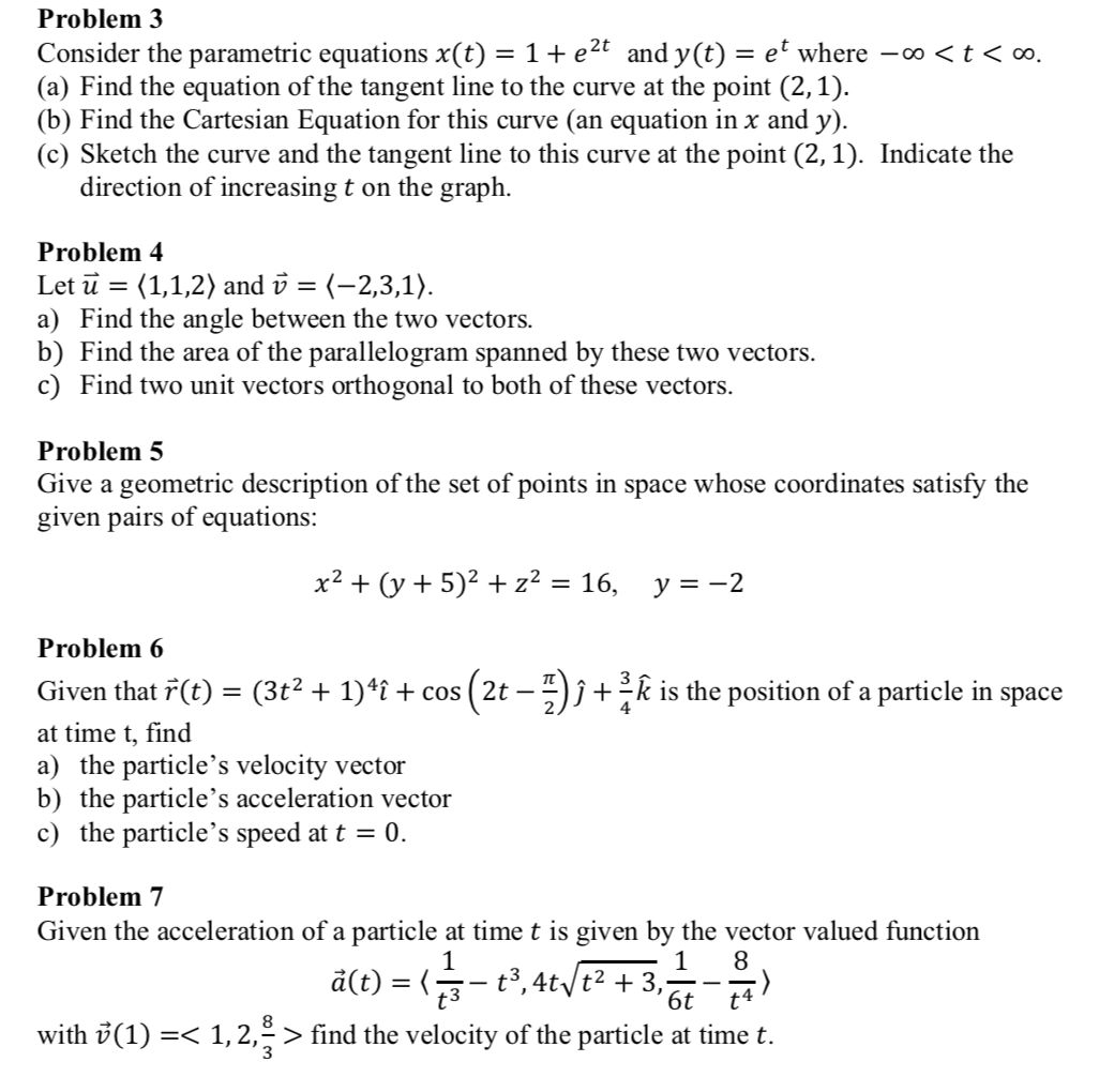 Solved Problem 3 Consider the parametric equations x(t) = | Chegg.com