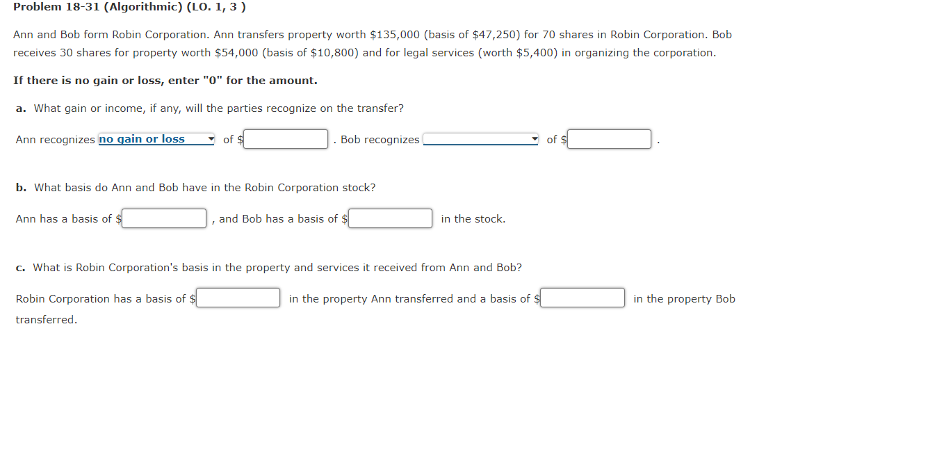 Solved Problem 18-31 (Algorithmic) (LO. 1, 3) Ann And Bob | Chegg.com