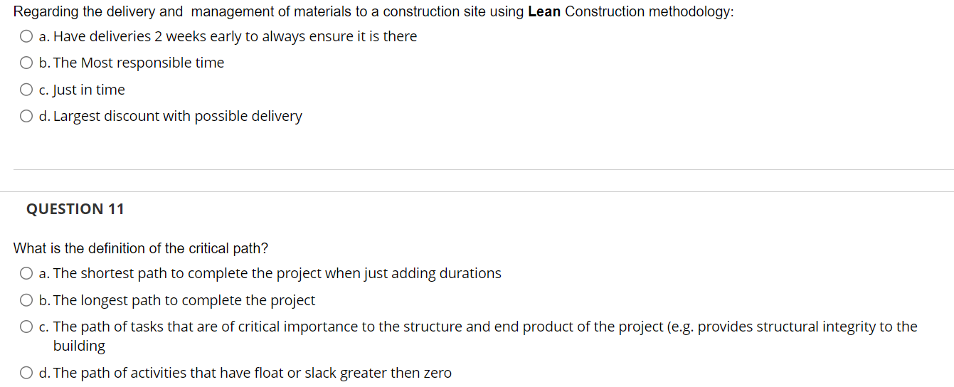 Solved Regarding the delivery and management of materials to | Chegg.com