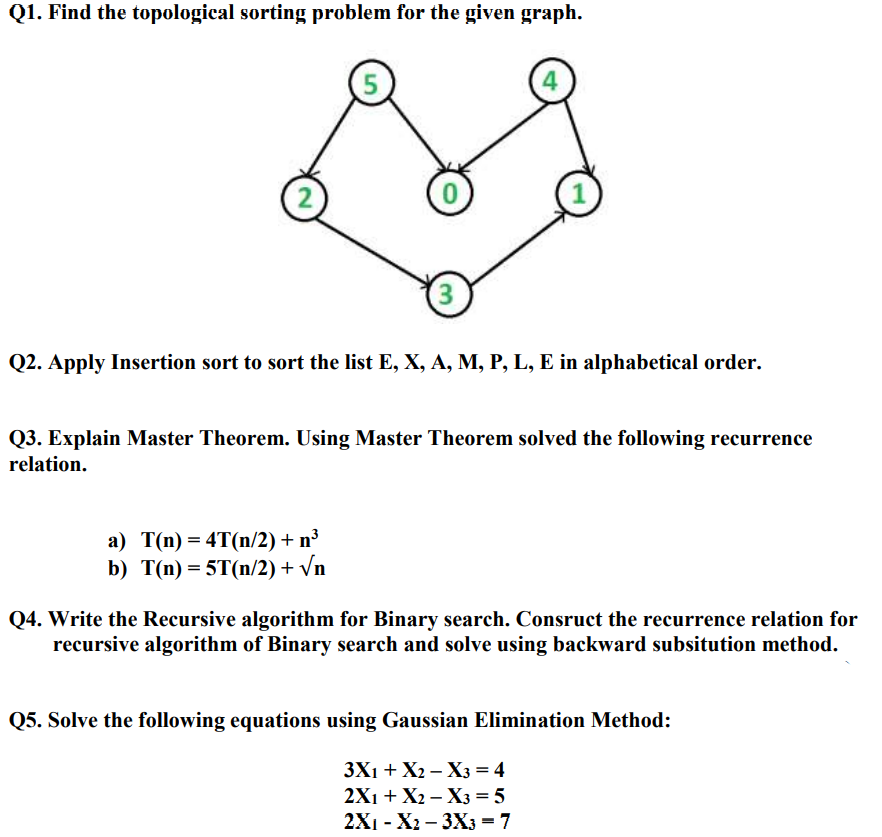 Solved Q1. Find The Topological Sorting Problem For The | Chegg.com