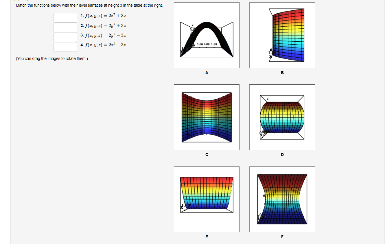 Solved Match the functions below with their level surfaces | Chegg.com
