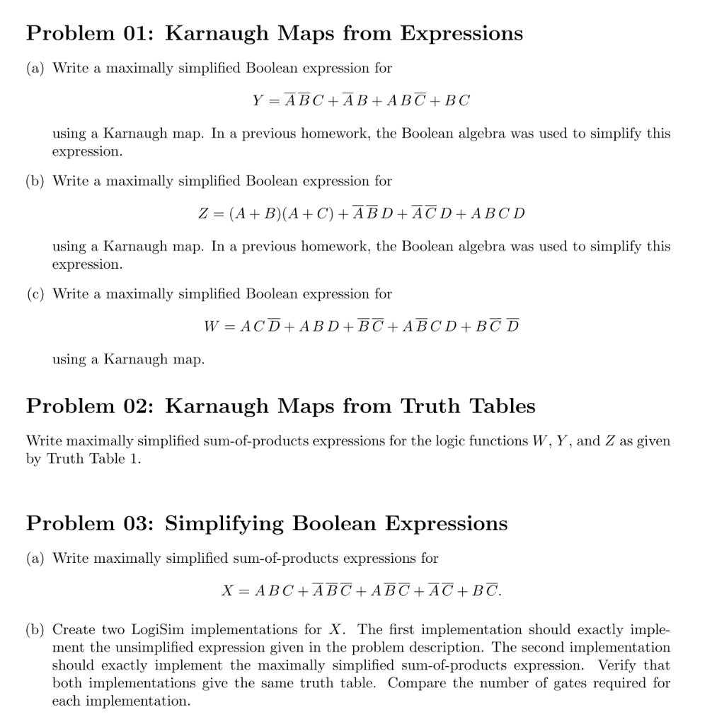 Solved Problem 01: Karnaugh Maps From Expressions (a) Write | Chegg.com