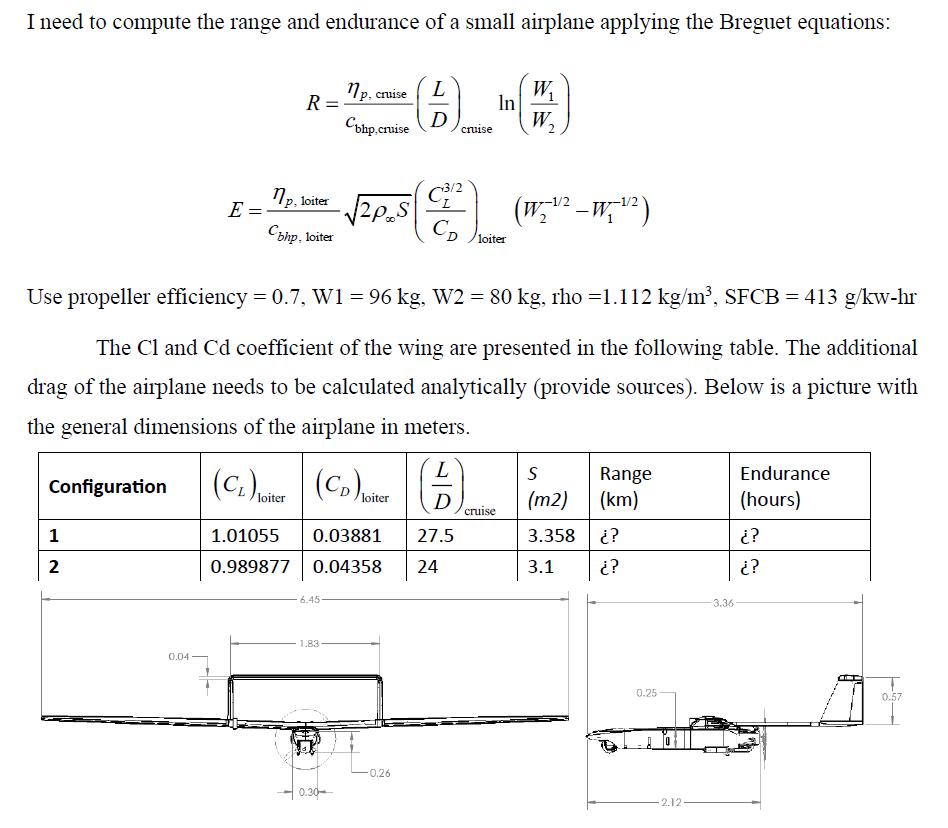 Solved I need to compute the range and endurance of a small