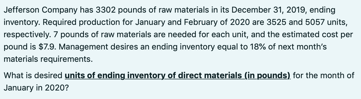 Solved Jefferson Company Has 3302 Pounds Of Raw Materials In | Chegg.com