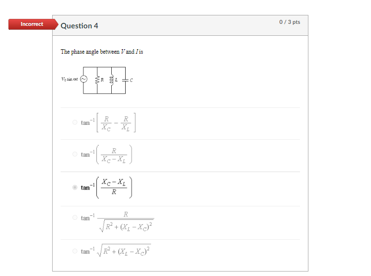 Solved The phase angle between V and I is | Chegg.com