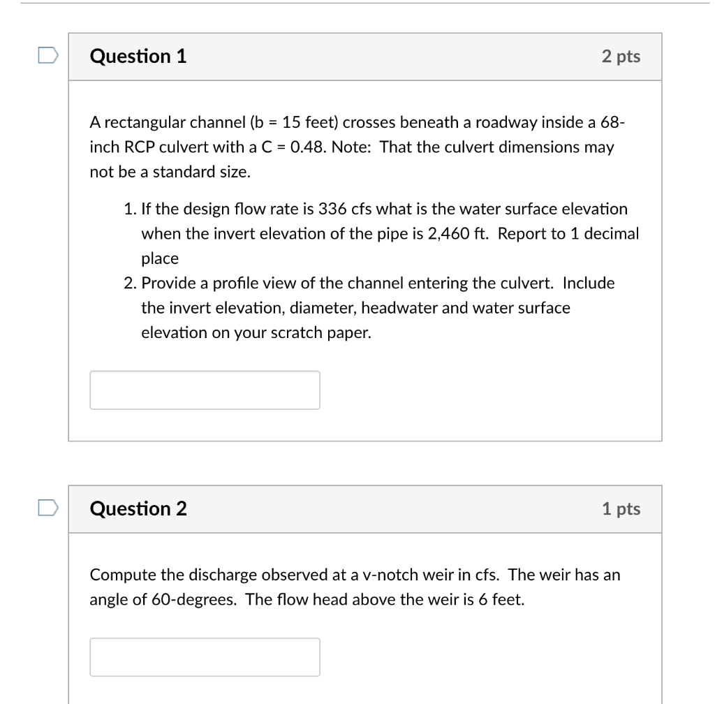 Solved Question 1 2 pts = A rectangular channel (b = 15 | Chegg.com