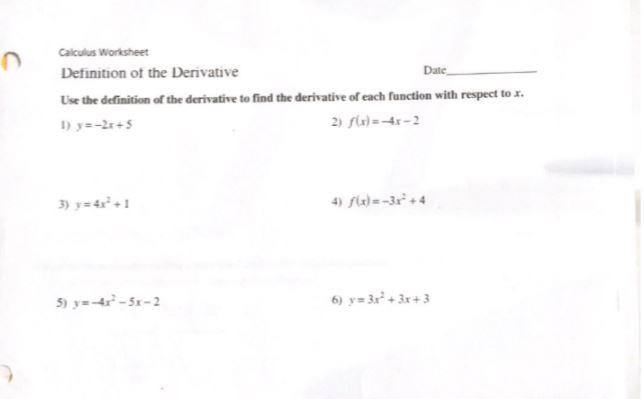 Solved n Date Calculus Worksheet Definition of the | Chegg.com
